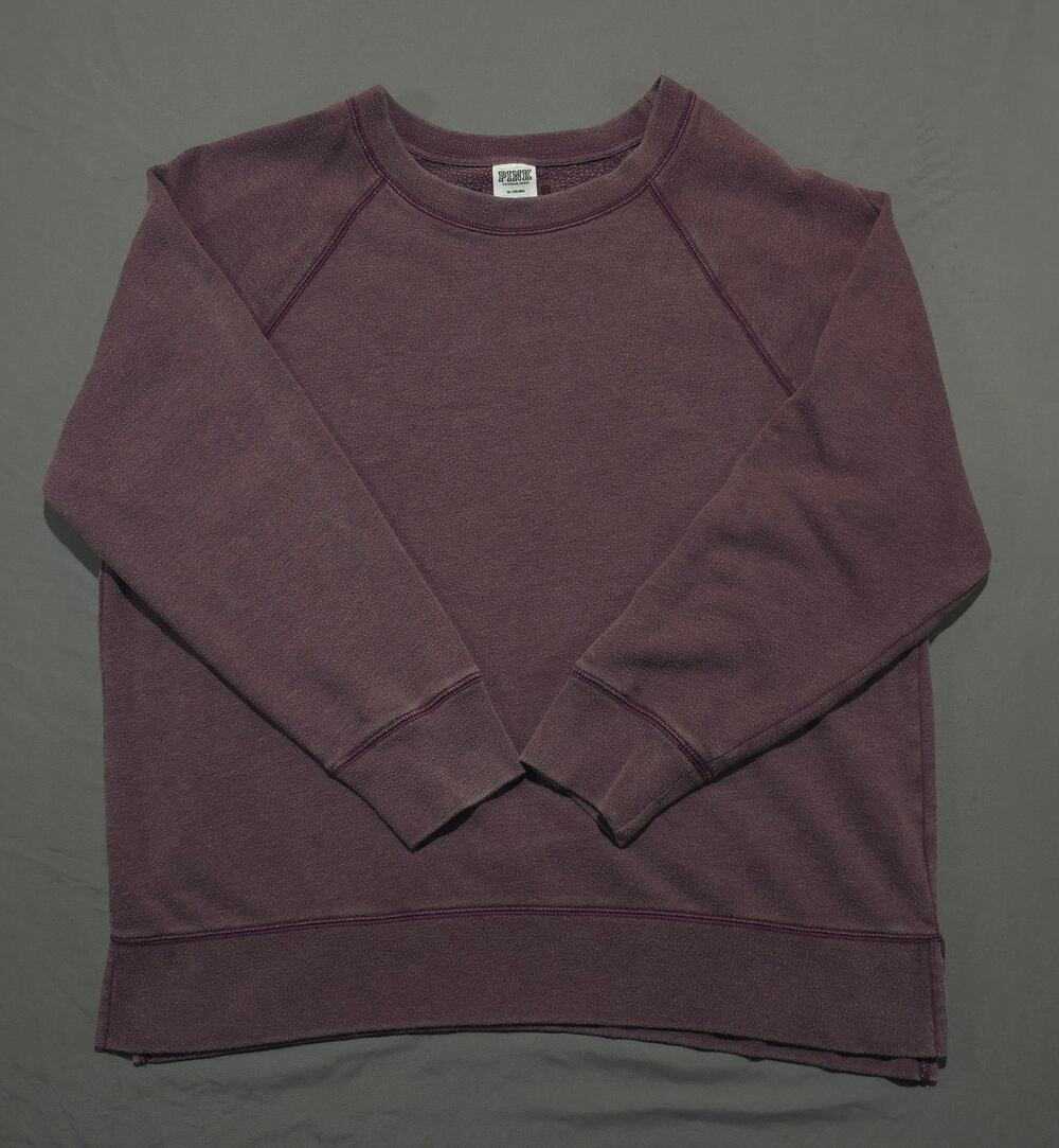PINK Victoria Secret Womens Medium Purple Plum Washed Fleece Raglan Sweatshirt